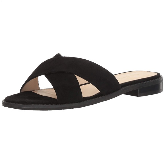 Black Crossover Strap Genuine Leather Slide Sandal - Picture 3 of 5